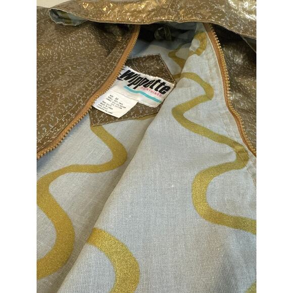 Vintage Wippette Gold Metallic‎ Hooded Raincoat Women's L Retro 80s/90s Zip - Picture 9 of 11